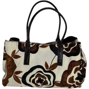 Pony hair Brown and Cream Floral Women's Bag